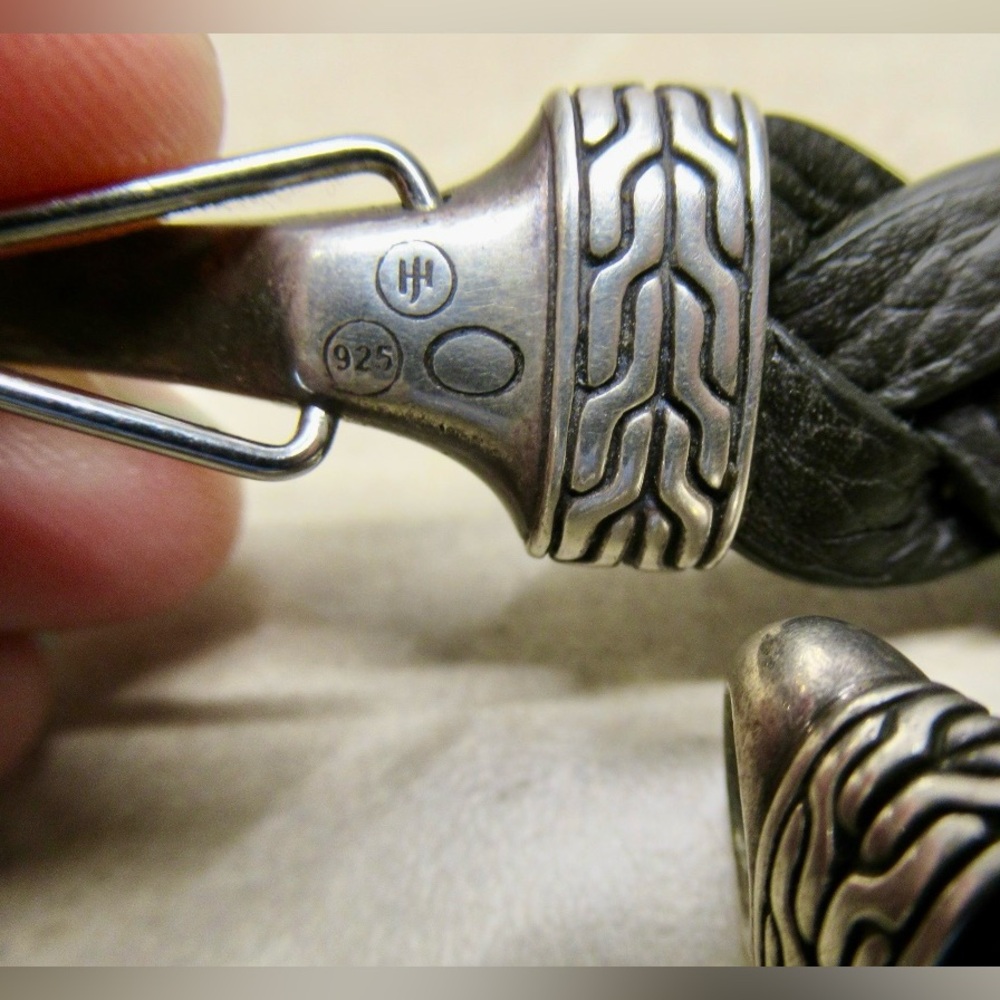 JOHN HARDY 925 Silver Chain & Braided Leather Braided Bracelet 8.5” #775 - Picture 3 of 7
